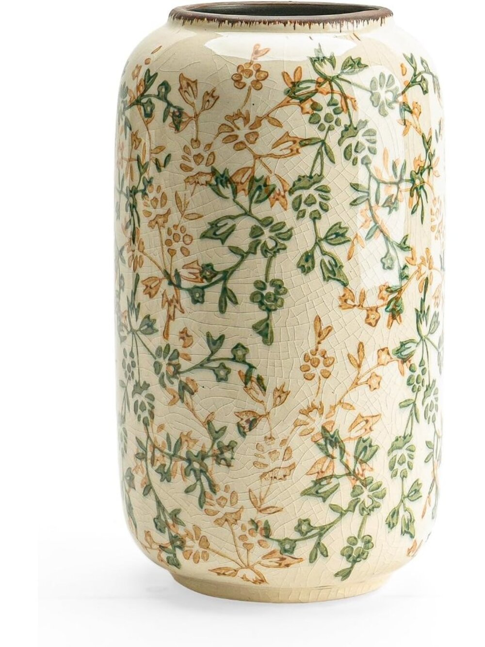 Modern Small Beige Ceramic Vase Flowers Ribbed Textured Farmhouse Home Livings